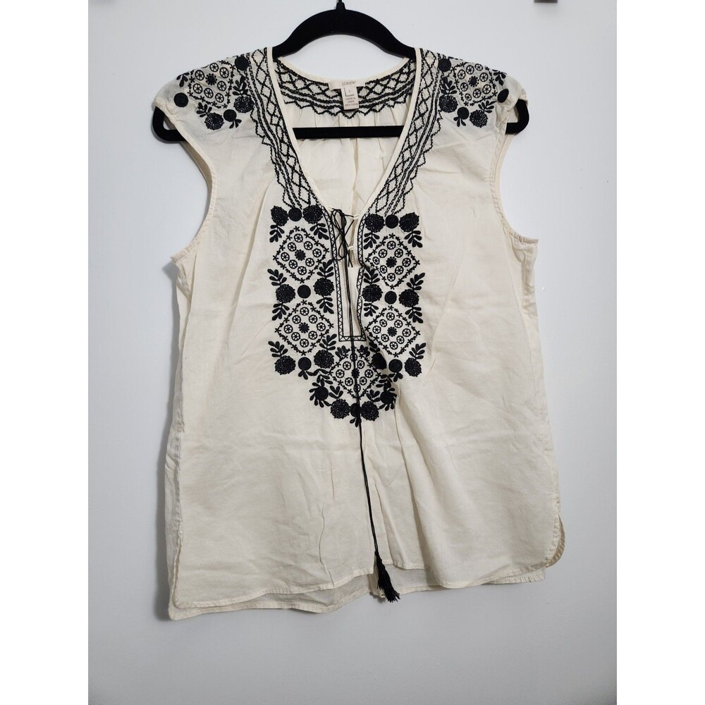 J.Crew Womens Sz S Embroidered Sleeveless Tank Top Lightweight 100% Cotton Boho